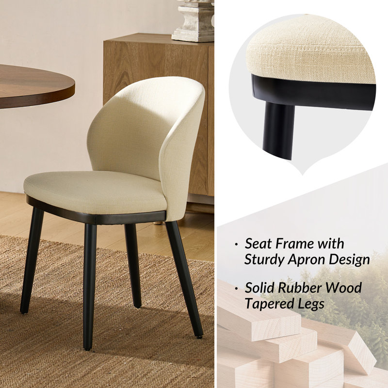 Kanalu Modern Dining Chair Set with Solid Wood Legs, Beige, 4