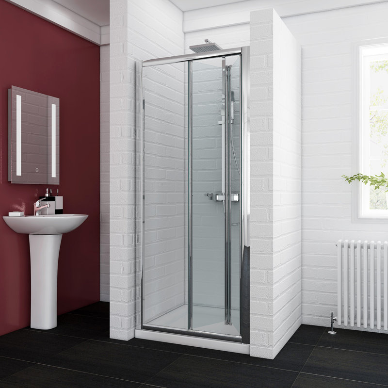 Fallinerlea 22860mm - W x 4699mm H Hinged Framed Shower Door with Clear Glass, 185cm H x 76cm W