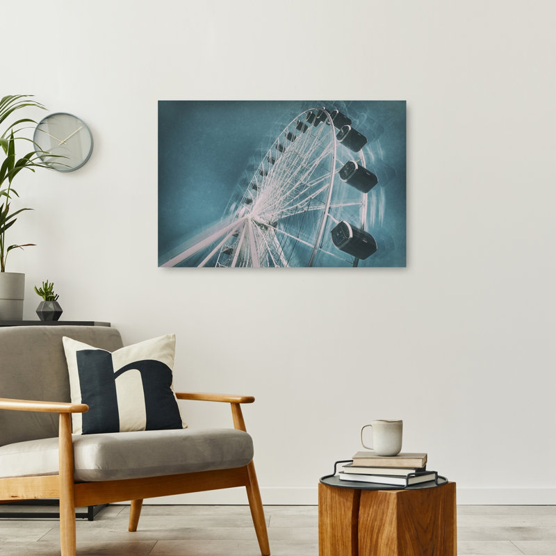 Dreamy Teal Ferris Wheel Dreamy Ethereal Geometric Architecture Landscape Wall Art Print 1 Piece Wrapped Canvas Wall Art