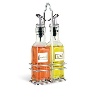 6 oz Bouteille d'huile et de vinaigre française avec panier (Ensemble de 2)