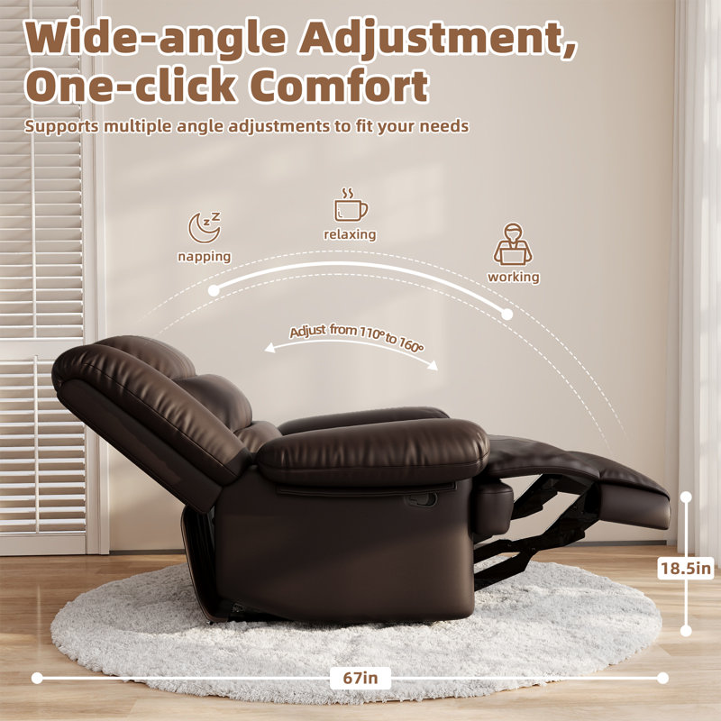 86cm Wide Standard Recliner Classic Super Soft Padding And Oversize Manual Recliner, Brown