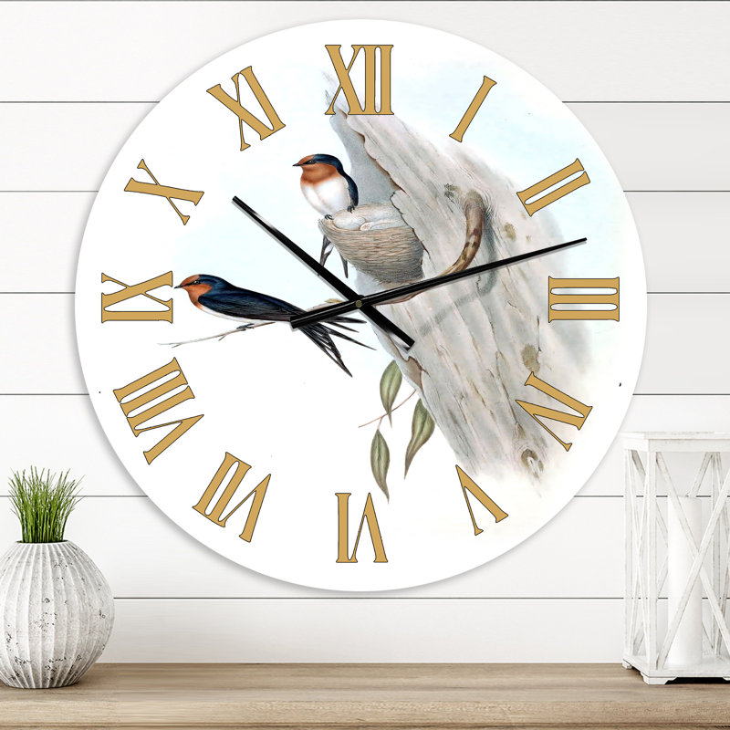 Illustration rétro d'un oiseau australien II - horloge murale traditionnelle, Moyenne