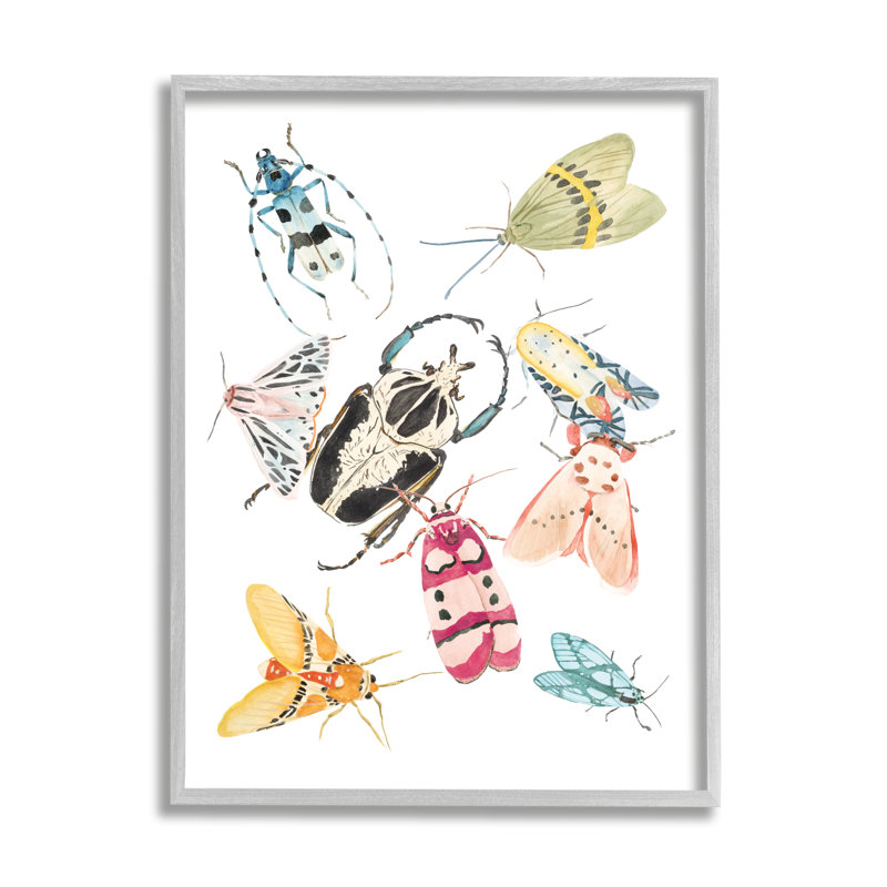 Arrangement d'insectes de jardin, charmantes créatures ailées - peinture, Estampe numérique Farmhouse