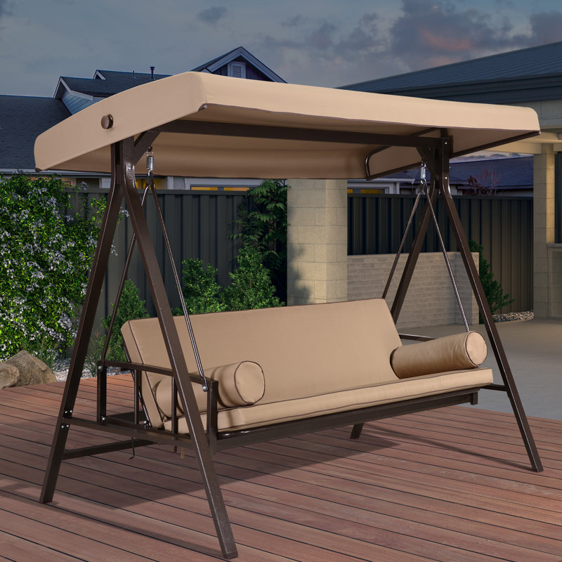 Grande balancelle 3 places avec dossier réglable, coussin et coussins inclus Mirga, beige, Beige