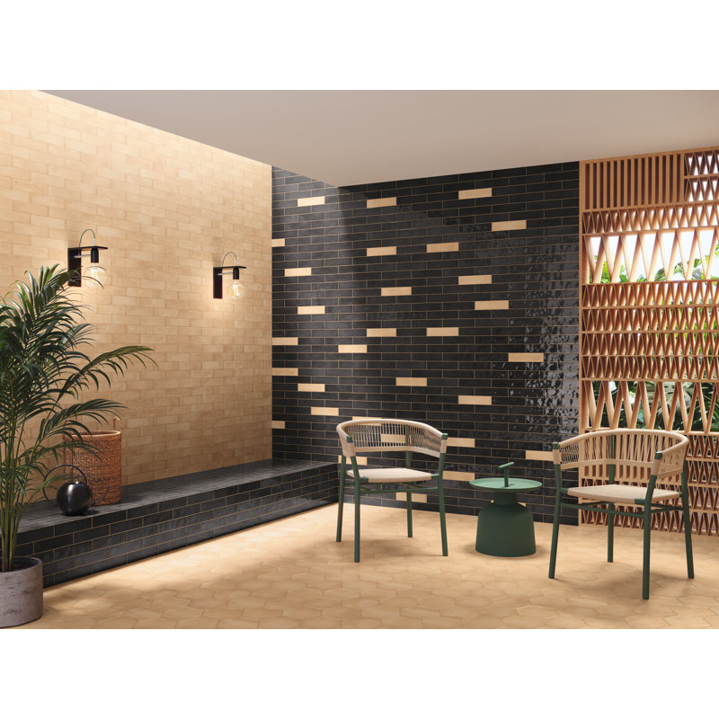 San Miyos 3" x 10" Porcelain Brick Look Subway Wall & Floor Tile, Light Camel