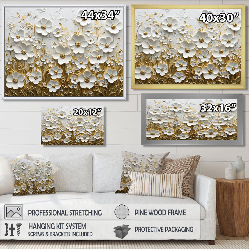 Impression sur toile Moriani Widlflowers Golden Creamy Blossoms In The Spring I - Wildflowers, Noir, noir, noir, noir