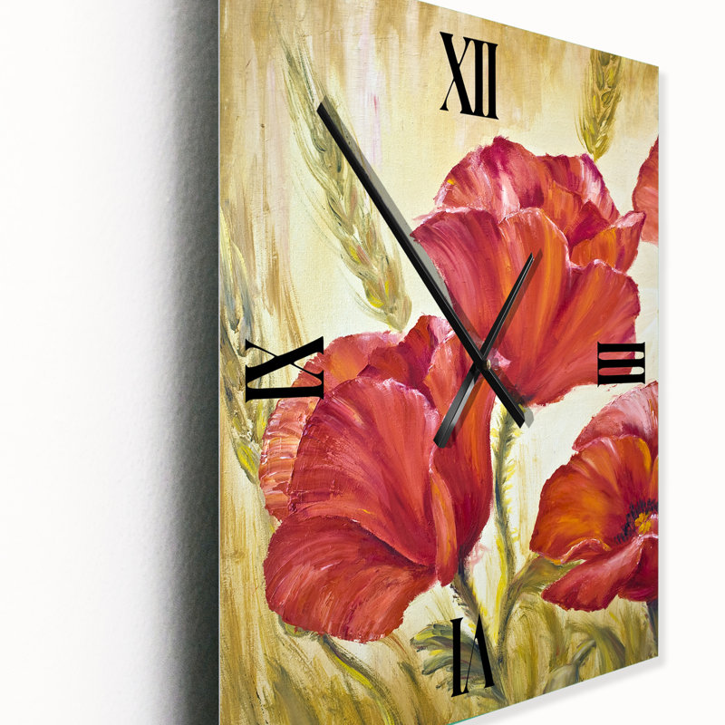 Trois coquelicots - Horloge murale florale en métal, Grand