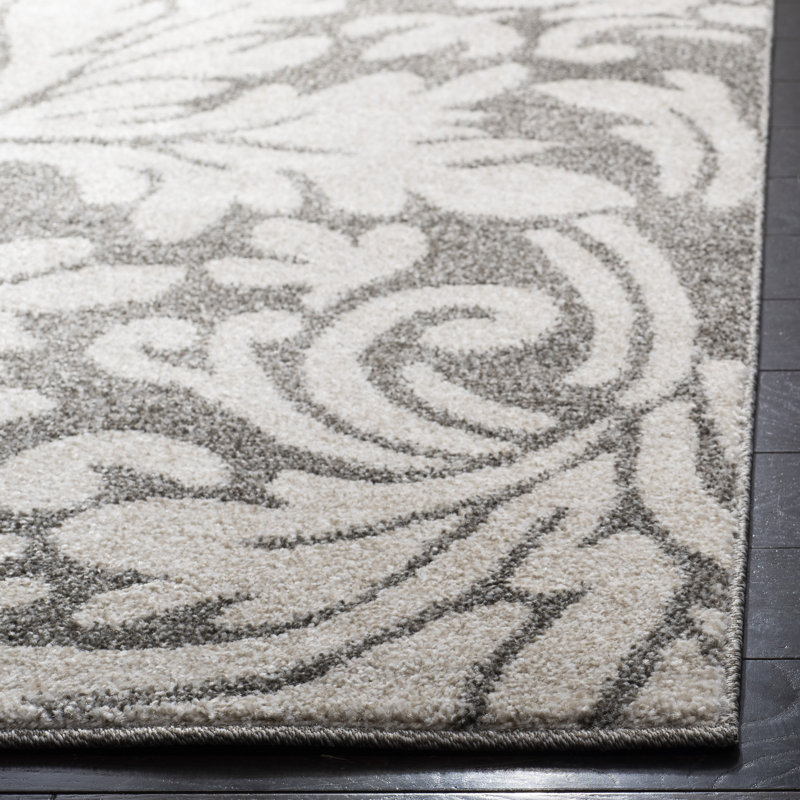Ammundsen Floral Dark Gray/Beige Area Rug, Round 7'