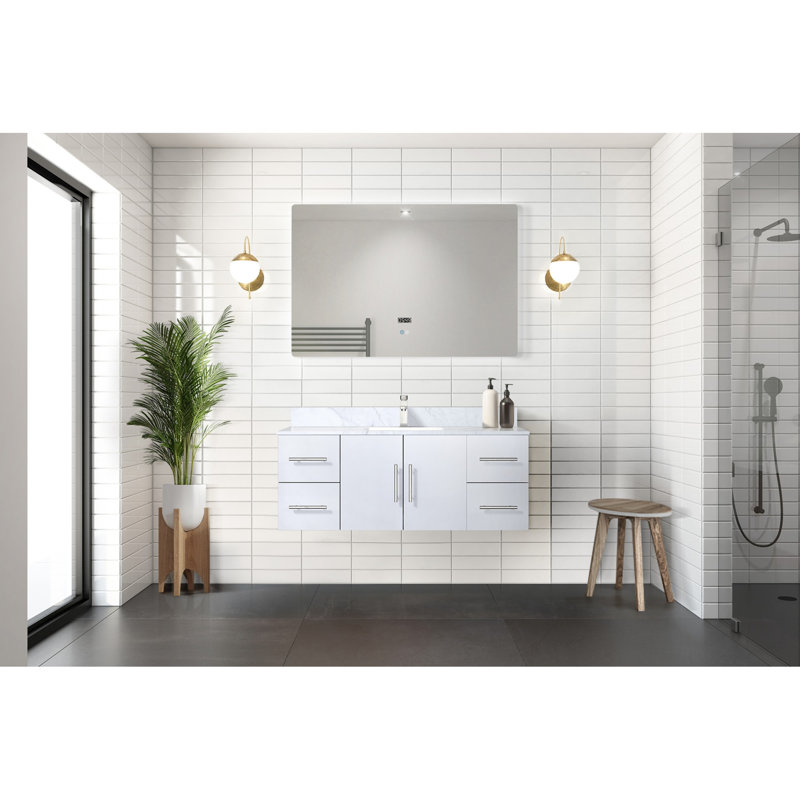 Ensemble de meuble-lavabo blanc lustré l 48 po x P 22 po, comptoir en marbre de Carrare et robinet