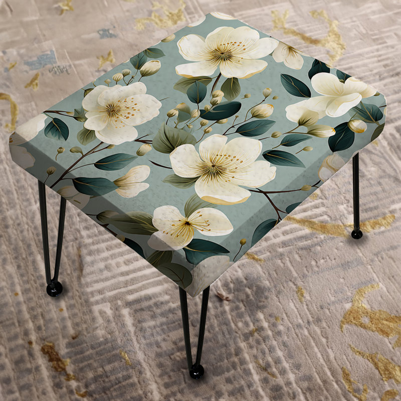 Aquarelle Whimsy White Serenaded Gardens - Repose-pieds rectangulaire floral