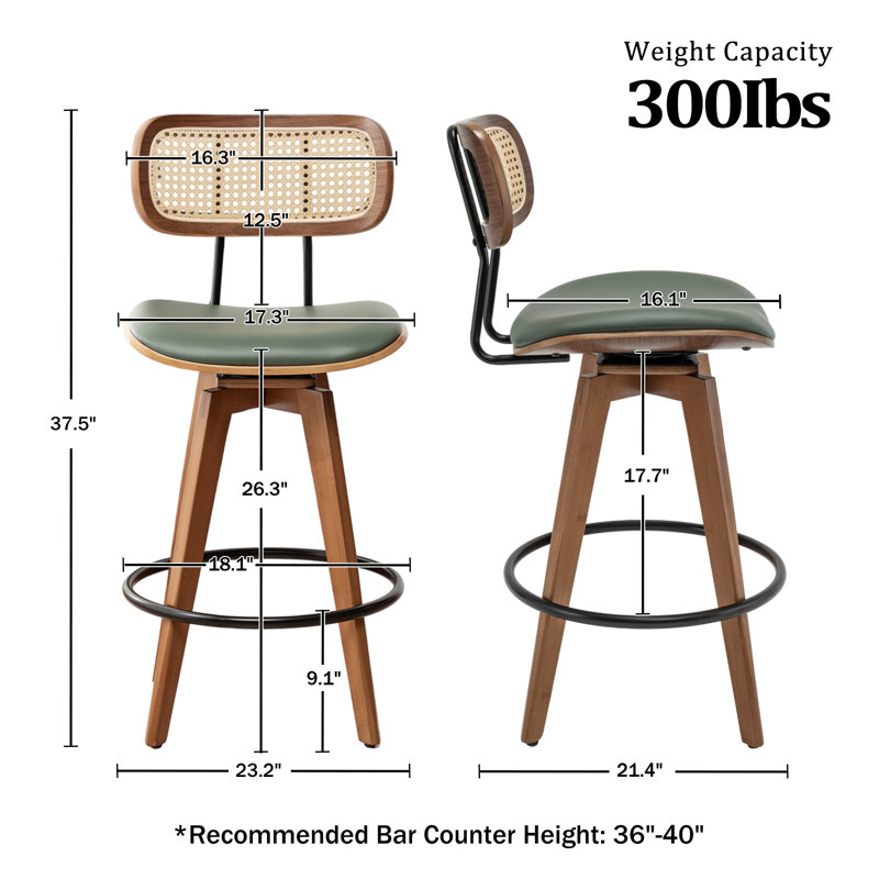 Tabouret de comptoir pivotant 4 pièces Sirine, Vert