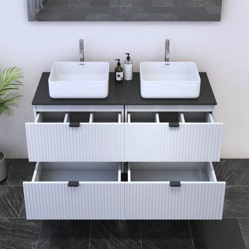 Ensemble de meuble-lavabo double 47,4 po avec plateau Lissia, Noir