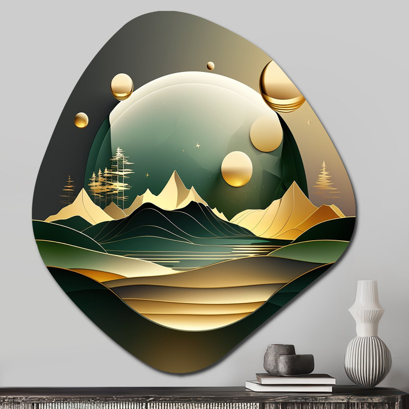 Fosteau - décoration murale unique en forme de marbre en métal, impression d'art asymétrique vert en métal, H 28 po x l 25 po