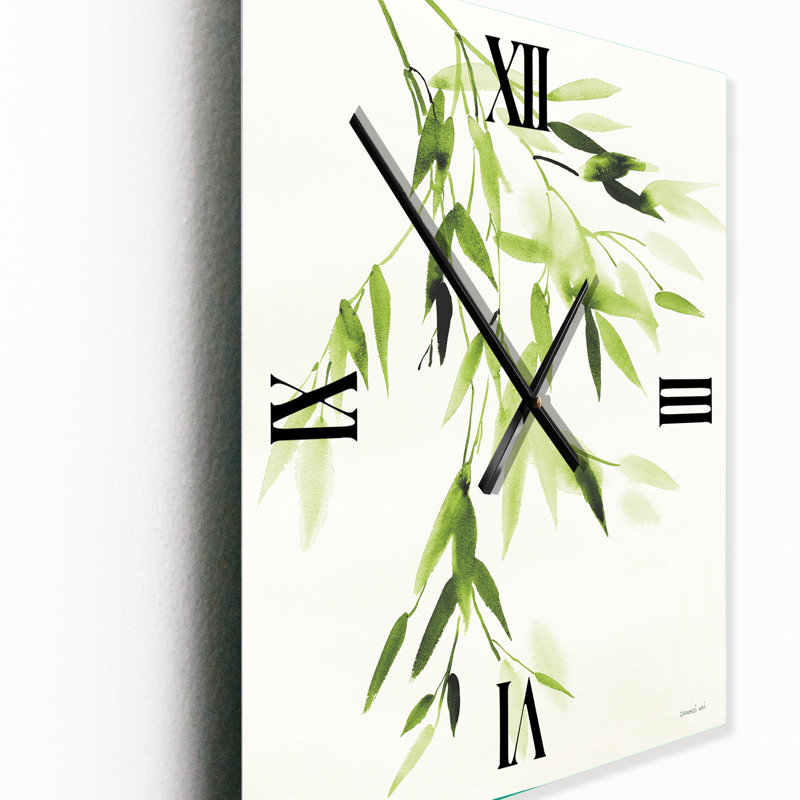 Simplist Bamboo Leaves I - Horloge murale florale en métal, Grand