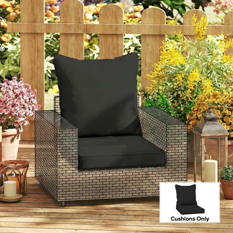 Outsunny Cushion Set with 1 Seat Cushion and 1 Back Pad, Black