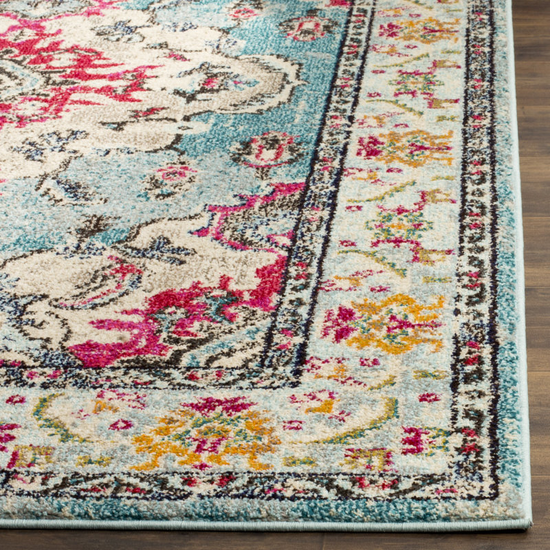 Almyra Oriental Area Rug, Rectangle 6'7" x 9'2", Light Blue/Fuchsia
