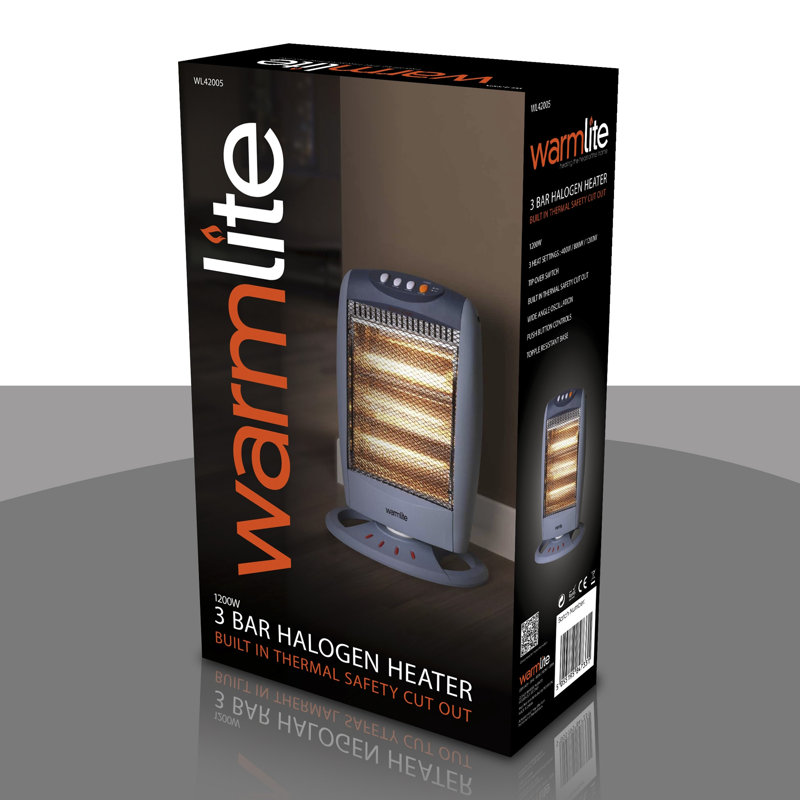Warmlite 3 Bar Halogen Heater with Carry Handle, Safety Tip-Over Switch, 1200W