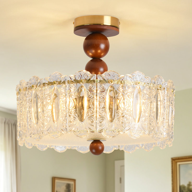 Plafonnier semi-encastré en verre à tambour de 15,74 pouces (40 cm) et 5 lumières à intensité variable