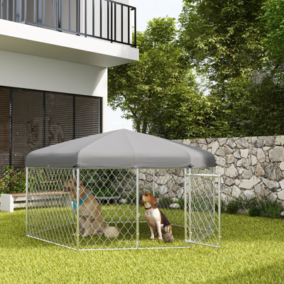 Chenil d'extérieur pour chien avec toit imperméable et résistant aux rayons UV, porte verrouillable, pour chiens de taille moyenne et grande, argent