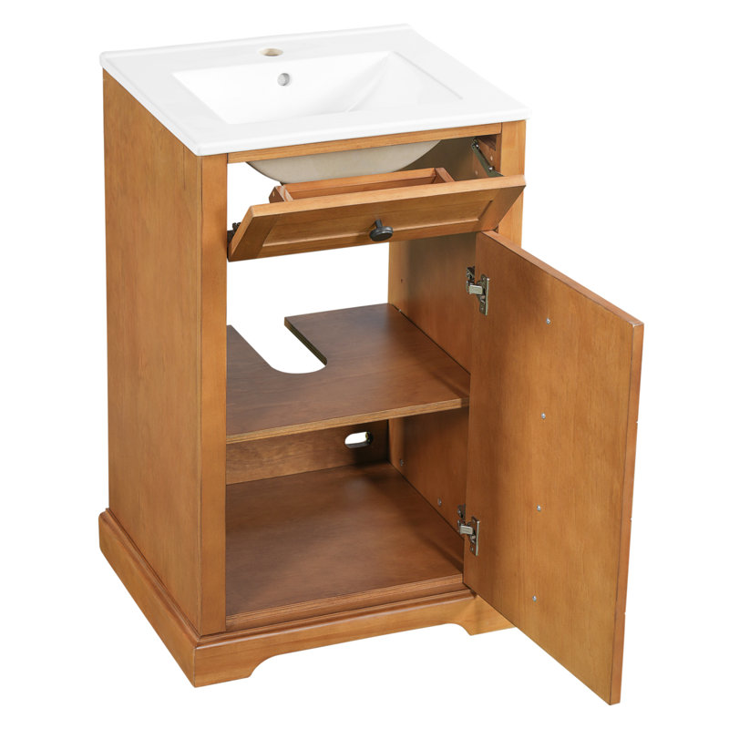 20" Bathroom Vanity With Integrated Ceramic Sink, Bathroom Cabinet With Soft-Closing Door, Solid Wood Bottom Frame For Small And Medium Restroom