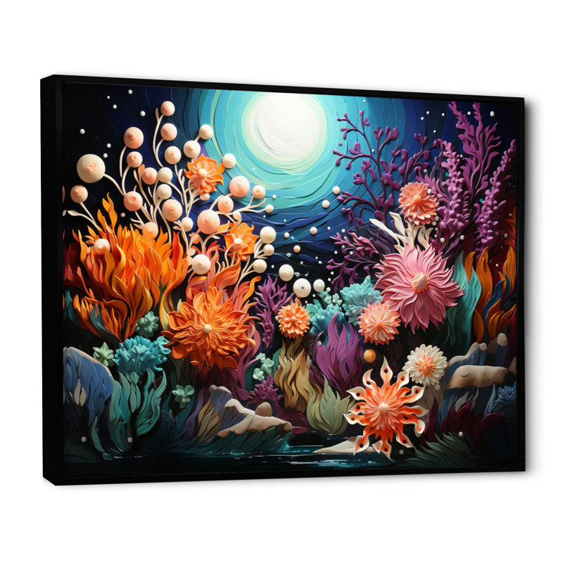 «Colorful Marine Animals Harmony I» sur toile, H 34 po x l 44 po, Cadre flottant noir