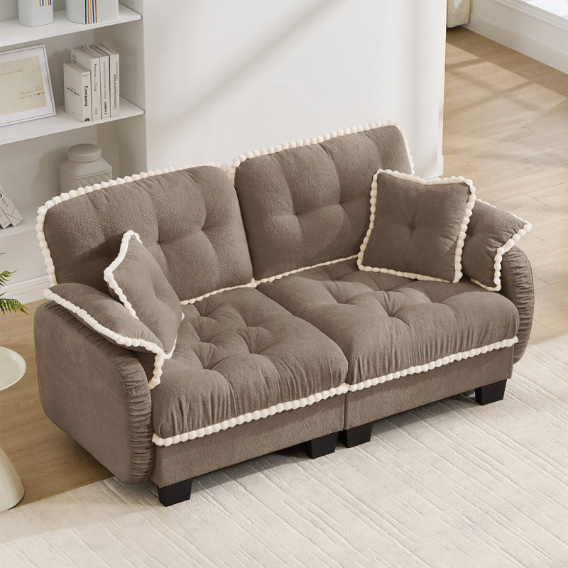 Canapé en chenille avec repose-pieds mobile et coussins capitonnés matelassés, Chenille brun
