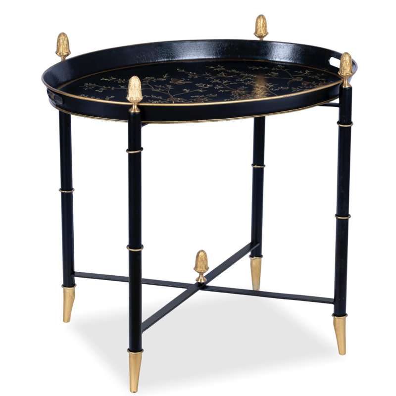 Pewter Round Tray &  Table with Finials, Black/Gold