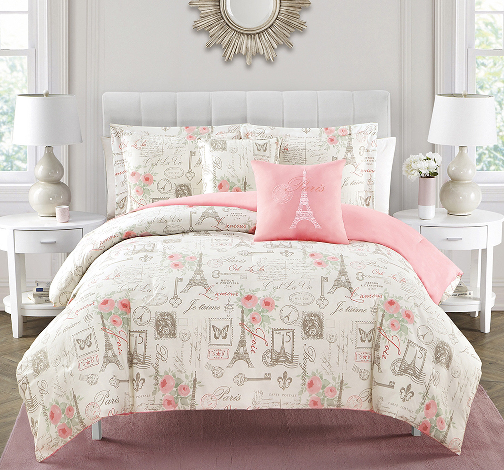 City of Romance White 5-Piece Microfiber Comforter Set