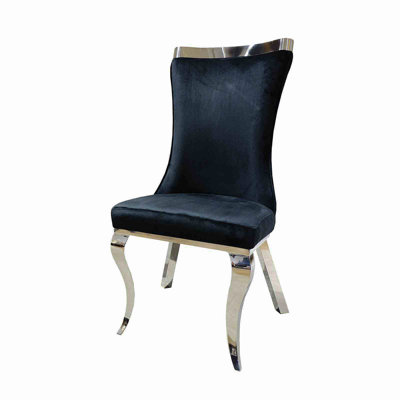 Glam Style 2Pc Side Chair Black Finish Silver Legs Tiger Printed Upholstered Seat Dining Room