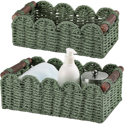 Panier de rangement pour papier hygiénique en osier, panier de rangement pour salle de bain, porte-rouleau de papier de soie tissé, bac de rangement décoratif pour salle de bain, organisateur de papier hygiénique pour comptoir, tablette et armoire