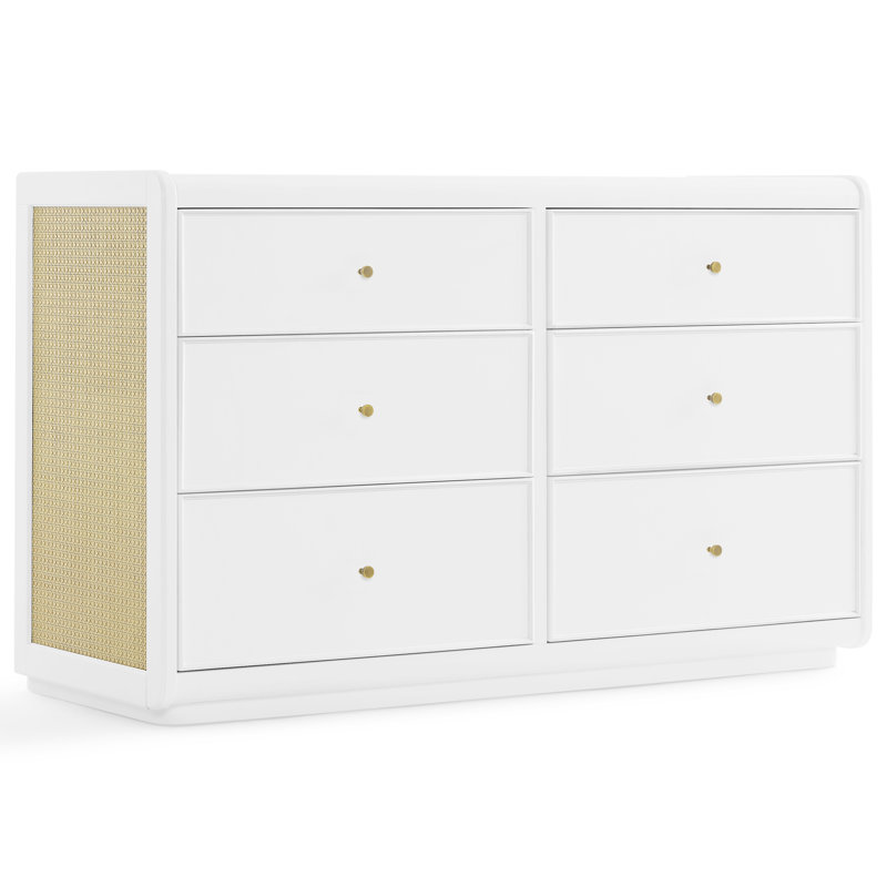 Aspen 6 Drawer Dresser, White With Textured Oat, White