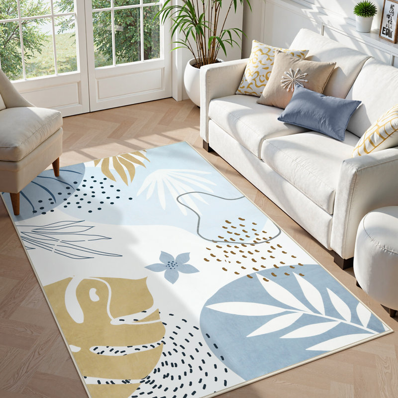 Kaldi Vibrant Spring Floral Print Machine Washable Area Rug with Non-Slip Backing for Living Room, Dining Room, Bedroom