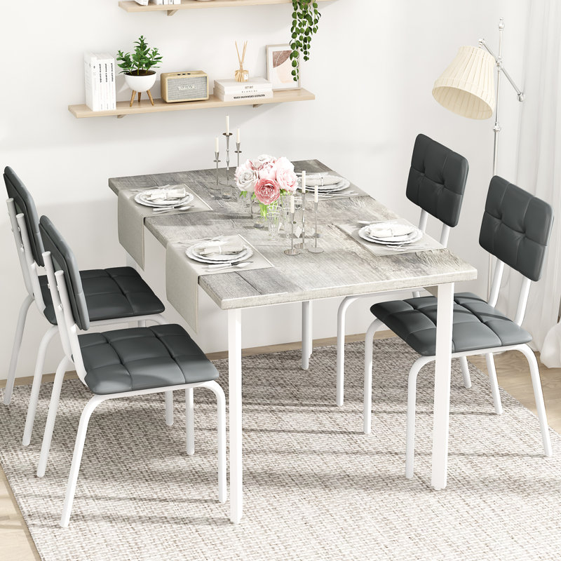 "47'' 5-Piece Stylish Dining Table Set, White/Gray