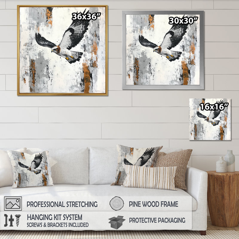 Hawk planant sur les montagnes III - Hawk, art mural, Impression dans un cadre flottant sans passe-parto, H 36 po x l 36 po