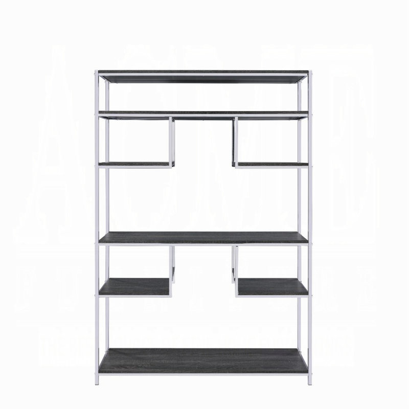 Rustic Grey Oak and Chrome 8-Shelf Bookshelf