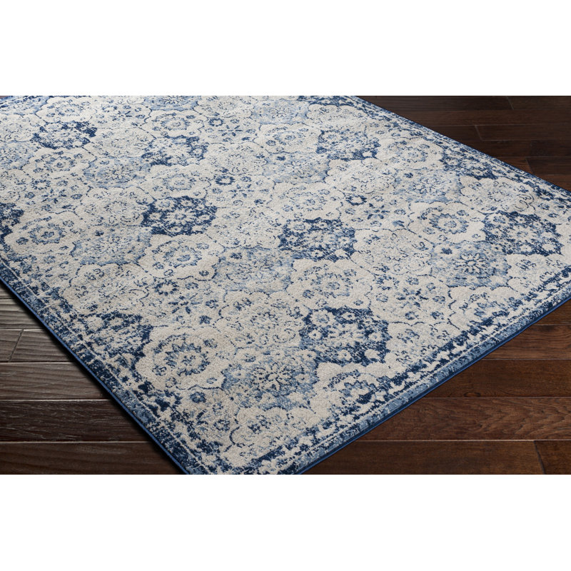 Tapis ivoire / bleu marine Julane, Rectangle 5 pi 3 po x 7 pi 1 po