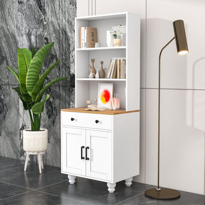 Farmhouse Tall Bookcase with Gourd Legs, Adjustable Shelves and Retro Handles by Alcott Hill