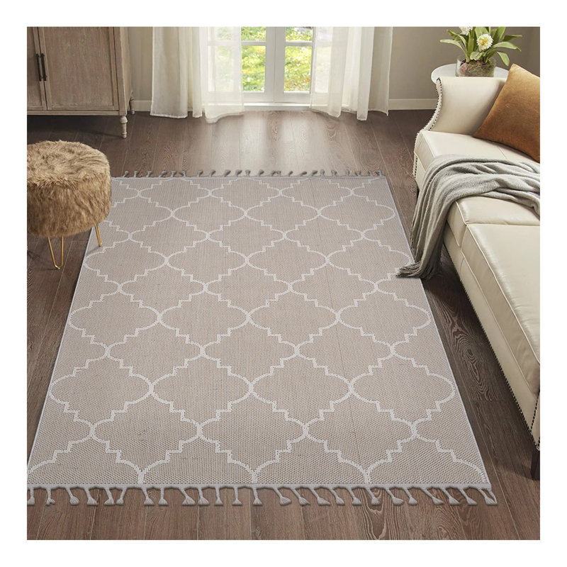 Collection Ivory / Trellis Indoor / Outdoor Area Rug, Rectangle 4' x 6'2"