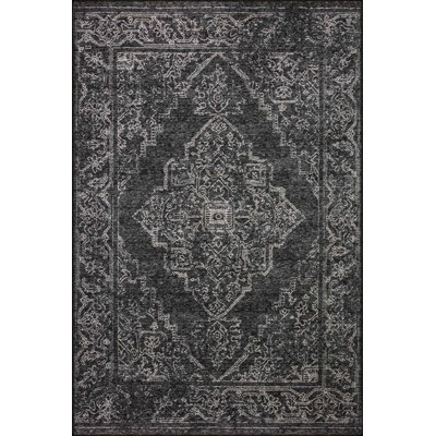 Black Toned Traditional Patterned Woven Base Rug