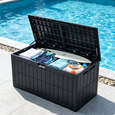 Edrosie Inc 110 Gallons Water Resistant Resin Deck Box with Combination Lock,Dark Gray