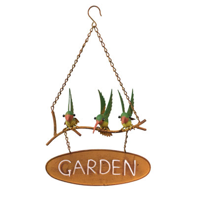 Carnela Metal Hanging Hummingbird with Garden Sign