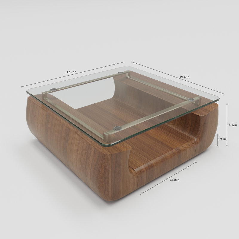 42.52" Square Wood & Glass Coffee Table with Drawer