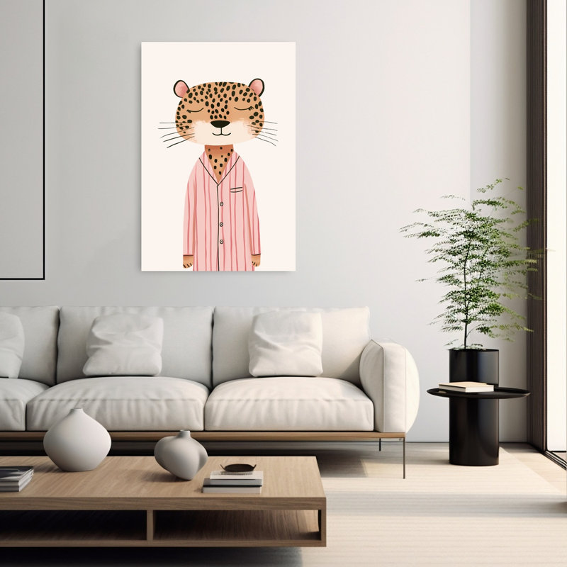 Sleepy Leopard Pajamas Peaceful Contemporary Cat Animal Wall Art Print by Mathieu - Wrapped Canvas Print