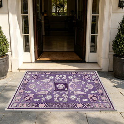 Tapis lilas argentés floraux pour le salon, doux et confortable, adapté à toutes les saisons, facile à entretenir, tapis de sol intérieur lavable à la machine, sous la table de ferme convenant à la chambre à coucher, à la salle à manger, au bureau, au patio, au balcon, à la maison