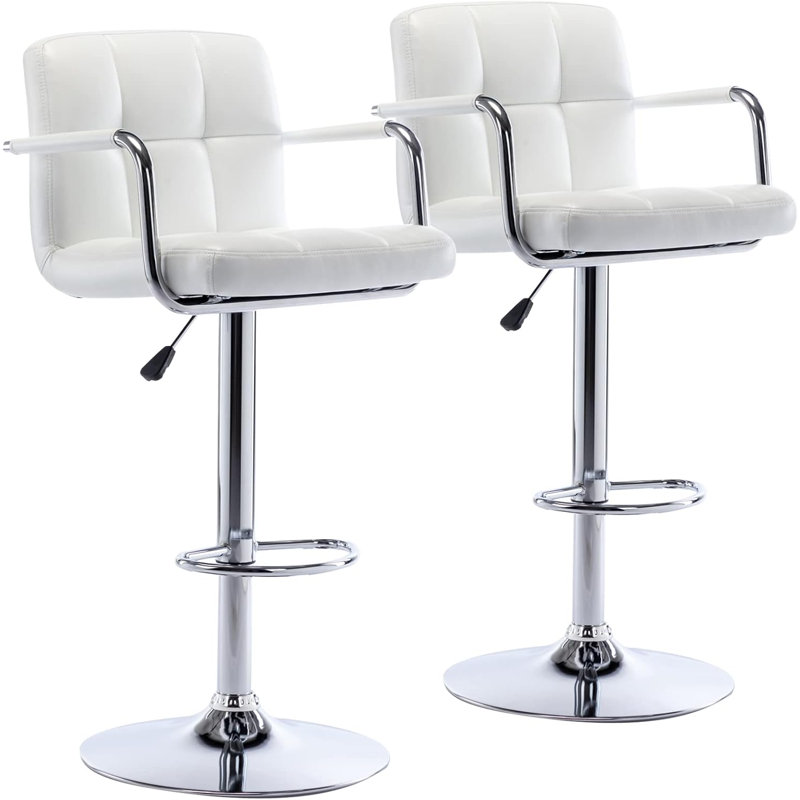 Tabouret de bar carré en cuir Vogue Furniture Direct, Blanc, Argent argent, 2