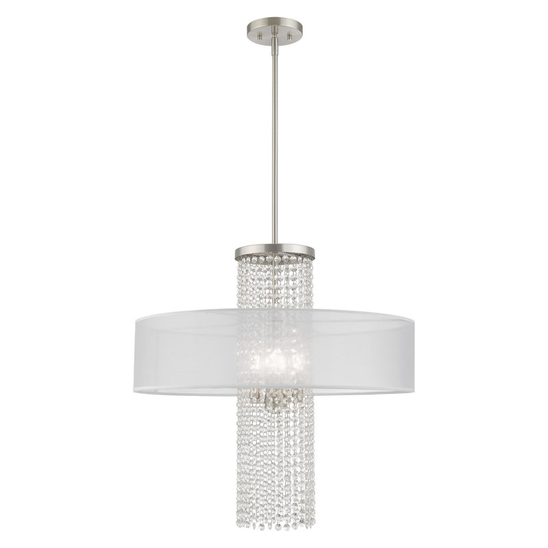 Lustre cylindrique unique à 4 lumières avec accents de cristal Haney, Translucide