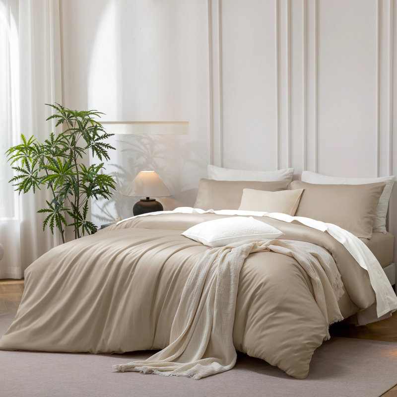 Ensemble de housse de couette MooMee, Housse de couette pour très grand lit et 2 taies, Gris tanné