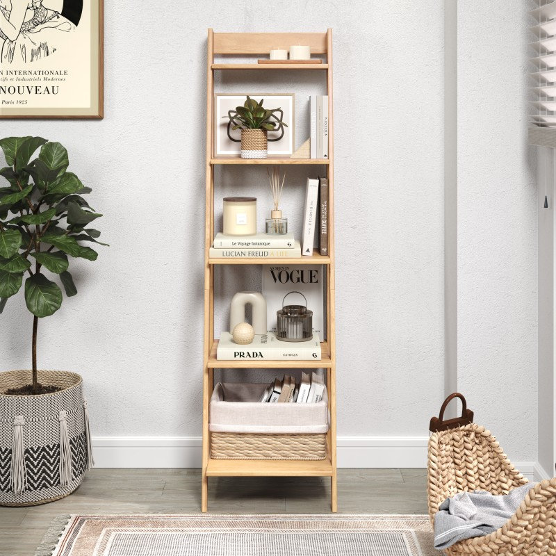 Shannia 159 cm H x 44 cm W Solid Wood Ladder Bookcase, Brown