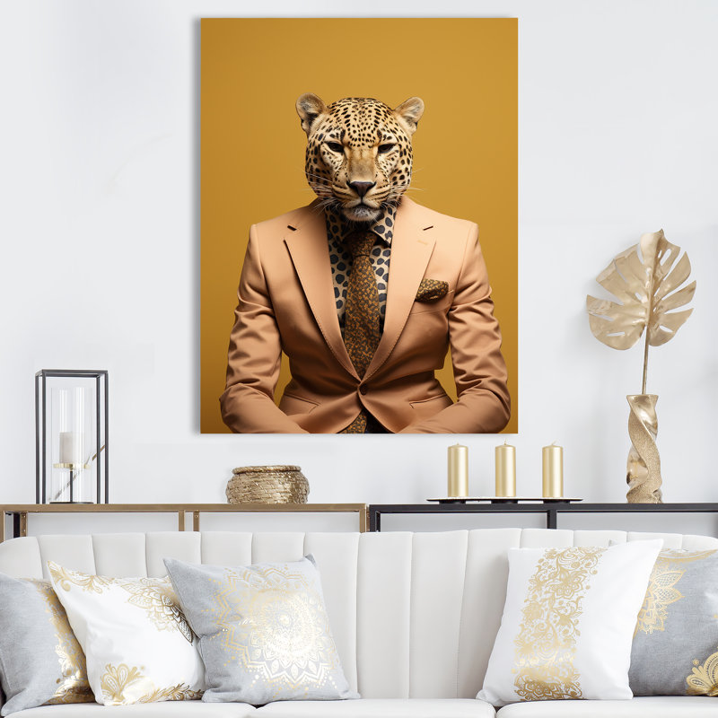 Art mural jaune guépard II, Toile tendue, H 32 po x l 24 po x P 1 po