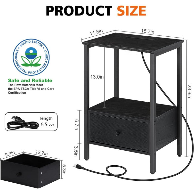 Neyba 15.7'' W Metal Nightstand, Black